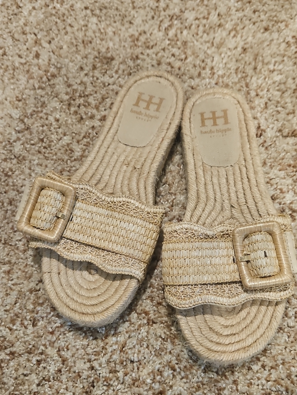 Haute Hippie Beige Braided Slide Sandals with Buckle